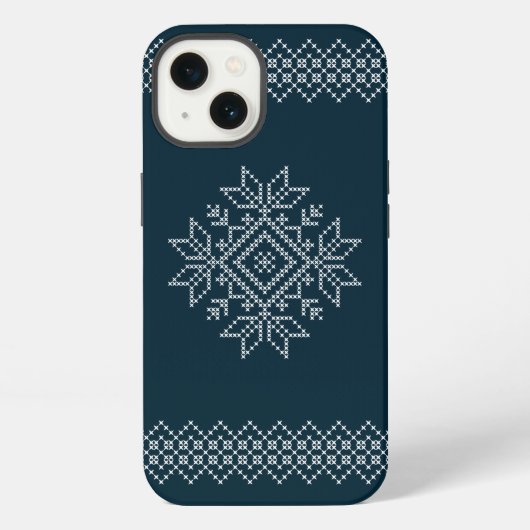 クリスマスシーズンの青い雪の結晶アート iPhoneケース (裏面)