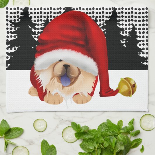 クリスマスシーズンのGNOME 赤いチョウ柄 キッチンタオル (折り畳み)