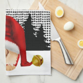 クリスマスシーズンのGNOME 赤いチョウ柄 キッチンタオル (四つ折り)