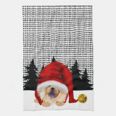 クリスマスシーズンのGNOME 赤いチョウ柄 キッチンタオル (縦)