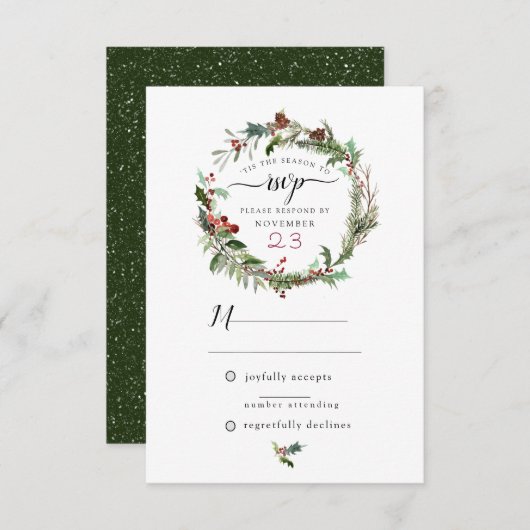 クリスマスシーズンウェディングRSVP 2 エンクロージャーカード (正面/裏面)