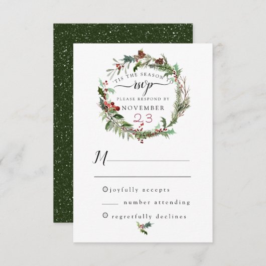 クリスマスシーズンウェディングRSVP 2 エンクロージャーカード (正面/裏面)