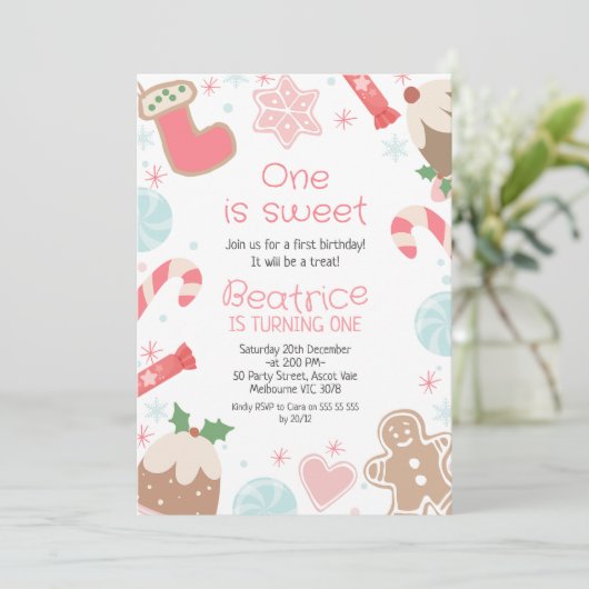 クリスマスシーズンスイーツ1st誕生日招待状 招待状 (スタンド正面)