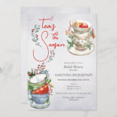 クリスマスシーズンブライダルシャワーブルンチティーパーティー 招待状 (正面/裏面)