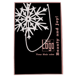 クリスマスシーズンブラックピンクヘアサロン紙 ミディアムペーパーバッグ