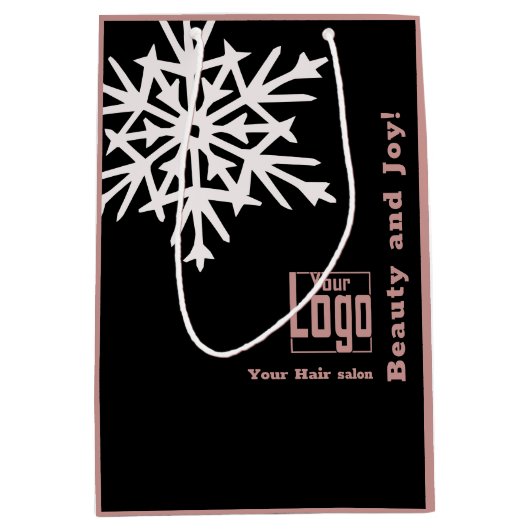 クリスマスシーズンブラックピンクヘアサロン紙 ミディアムペーパーバッグ (正面)