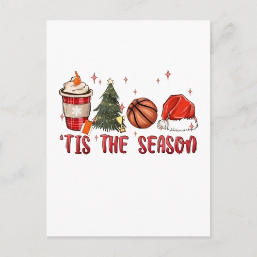 クリスマスシーズン到来！バスケットボール Xmas インビテーションポストカード (正面)