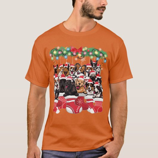 クリスマスシーズン かわいい犬 犬好きのためのXmasギフト Tシャツ (正面)