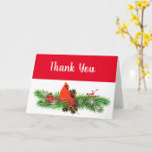 クリスマスシーズン　カーディナルとグリーン　サンキュー カード (黄色い花)
