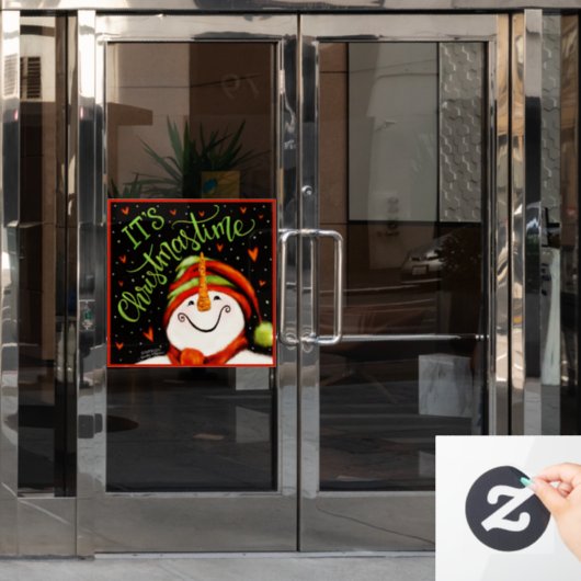 クリスマスシーズン 幻想的な 幸せな雪だるま 窓用ステッカー ウィンドウサイン (オフィスドア)