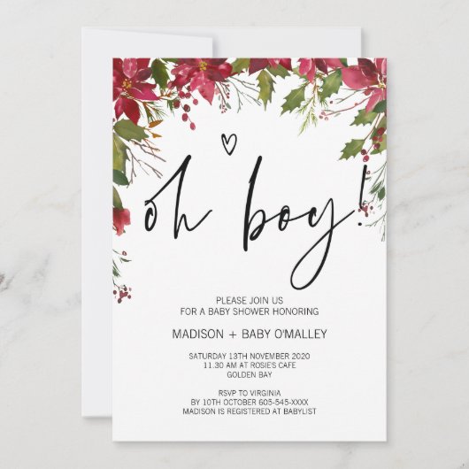 クリスマスシーズンOhボーイベビーシャワーパーティー 招待状 (正面)