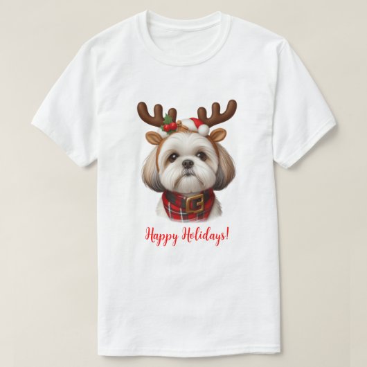 クリスマスシーズー（犬）ズトインデナー Tシャツ (デザイン正面)