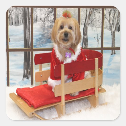 クリスマスシーズー（犬）ズドッグ スクエアシール (正面)