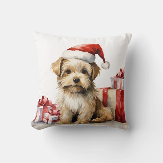 クリスマスシーズー(犬)-Tzuとホリデーギフト クッション (正面)