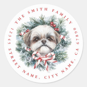 クリスマスシーズー（犬）Tzu Dog Roundスタンプ ラウンドシール