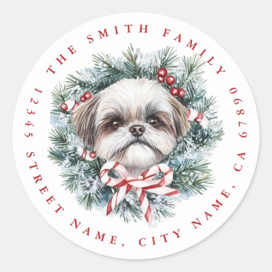 クリスマスシーズー(犬)Tzu Dog Roundスタンプ ラウンドシール (正面)