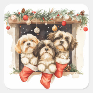 クリスマスシーズー（犬）Tzu Dogs スクエアシール