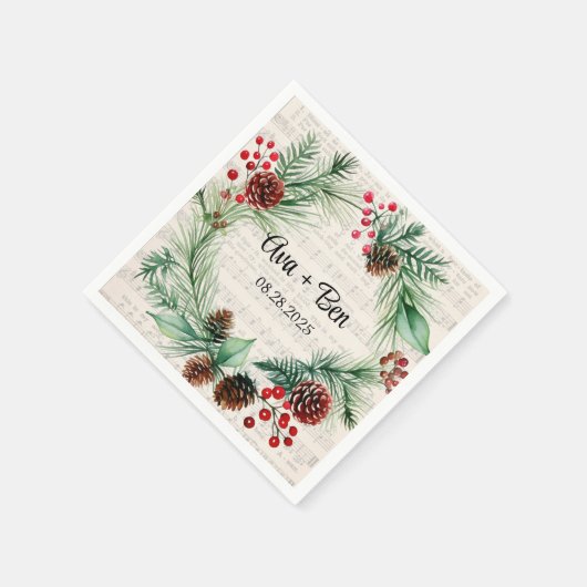 クリスマスシート音楽レッドベリーリース結婚ズ スタンダードカクテルナプキン (角)