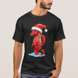 クリスマスシーホースサンタハットおもしろいクリスマスキッズ Tシャツ