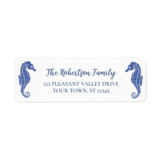 クリスマスシーホースネイビーグリッター差出人住所 ラベル (正面)