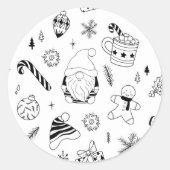 クリスマスシームレスパターンの輪郭 ラウンドシール (正面)