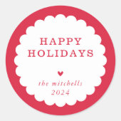 クリスマスシールモダンミニマルフェスティバルスポットレッド ラウンドシール (正面)