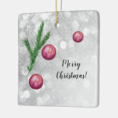 クリスマスシーンの枝とボールの水色 セラミックオーナメント (左)
