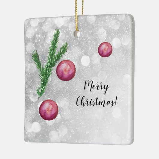 クリスマスシーンの枝とボールの水色 セラミックオーナメント (左)