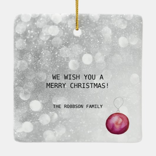 クリスマスシーンの枝とボールの水色 セラミックオーナメント (裏面)