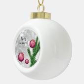 クリスマスシーンの枝とボールの水色 セラミックボールオーナメント (右)