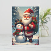 クリスマスシーンの雪だるまとサンタクロース カード (スタンド正面)