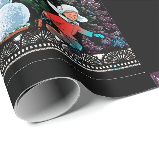 クリスマスシーンチェッカーボードブラックラッピング紙 ラッピングペーパー (ロールコーナー)