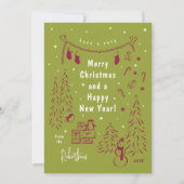 クリスマスシーンドードルレッド&グリーンクリスマスカード シーズンカード (正面)