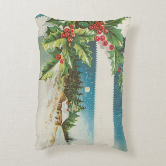 クリスマスシーンホリー雪の冬 アクセントクッション (裏面(縦))