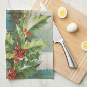 クリスマスシーンホリー雪の冬 キッチンタオル (四つ折り)