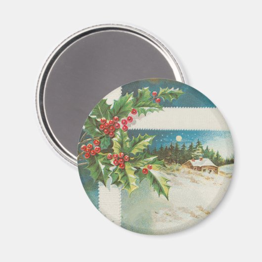 クリスマスシーンホリー雪の冬 マグネット (正面/裏面)