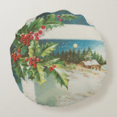 クリスマスシーンホリー雪の冬 ラウンドクッション (裏面)