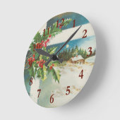 クリスマスシーンホリー雪の冬 ラウンド壁時計 (傾斜)