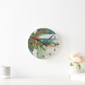 クリスマスシーンホリー雪の冬 ラウンド壁時計 (ホーム)