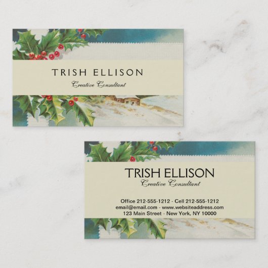 クリスマスシーンホリー雪の冬 名刺 (正面/裏面)