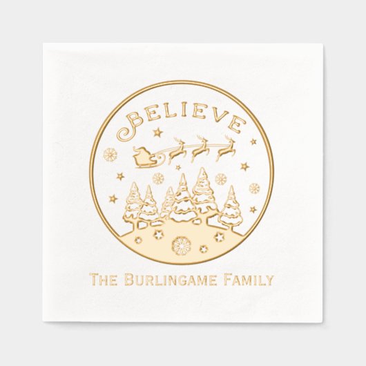 クリスマスシーン信じと文字の姓 箔ナプキン (正面)