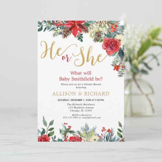 クリスマスジェンダーがバーガンディーな金ゴールドフローラを明らかにする 招待状 (スタンド正面)