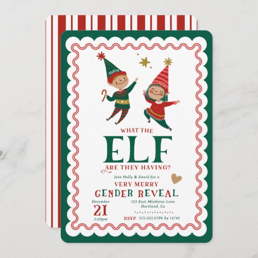 クリスマスジェンダーが明らかにする小妖精や小人 招待状 (正面/裏面)