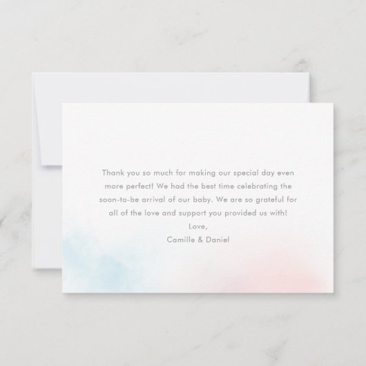 クリスマスジェンダーが赤ちゃんシャワーを明らかにする サンキューカード (裏面)