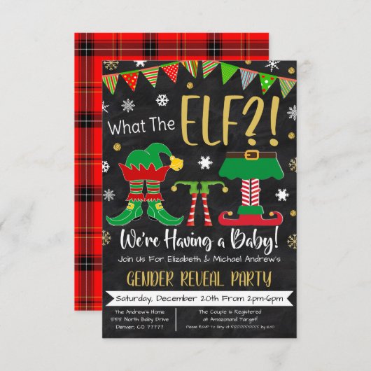 クリスマスジェンダーリビールパーティの招待状 招待状 (正面/裏面)