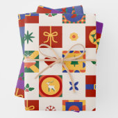 クリスマスジオメトリパターンギフト ラッピングペーパーシート (インサイチュ)