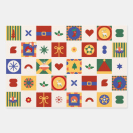 クリスマスジオメトリパターンギフト ラッピングペーパーシート