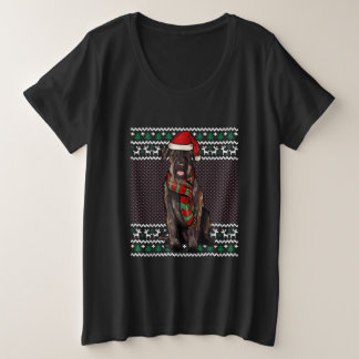 クリスマスジャイアントシュナウザードッグサンタハット醜いクリスマス プラスサイズTシャツ