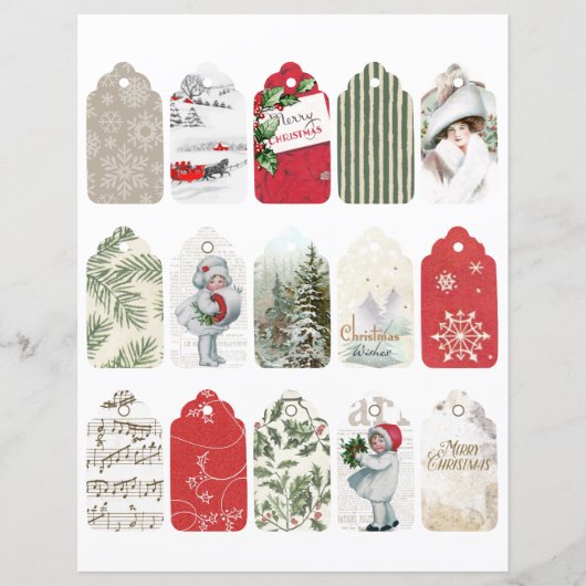 クリスマスジャンクジャーナルラベルヴィンテージガールホリーレッド (正面)