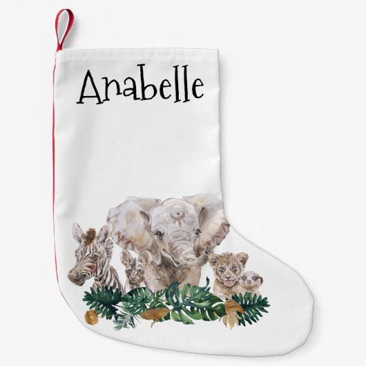 クリスマスジャングルサファリ動物ゾウ名 スモールクリスマスストッキング (正面)